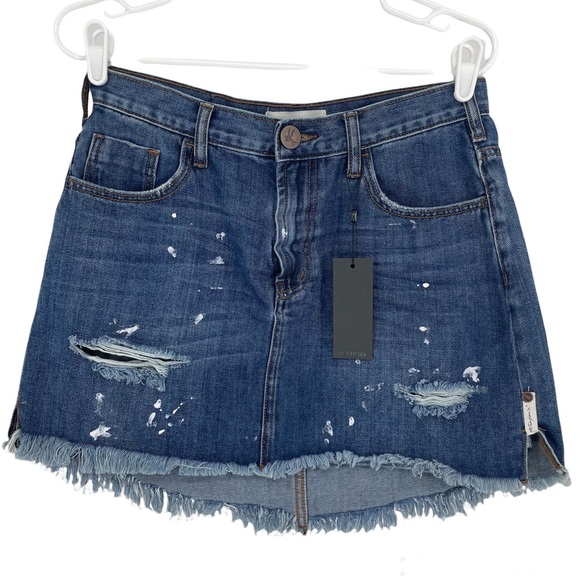 ONE TEASPOON NWT 2020 HIGH WAIST DENIM MINI SKIRT BLUE MOON PAINT SPLATTER 29 - Picture 3 of 9